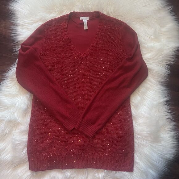 Holiday Sweater Charter Club Size XL Red Sequins Sparkles Christmas New Year's - Picture 9 of 13